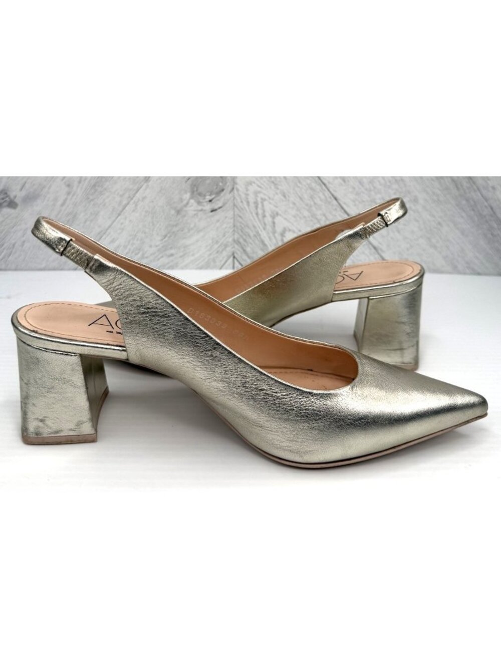 AGL Dodi Slingback Pumps Womens 8.5 Gold Metallic Leather Pointed Block Heel - Picture 7 of 16